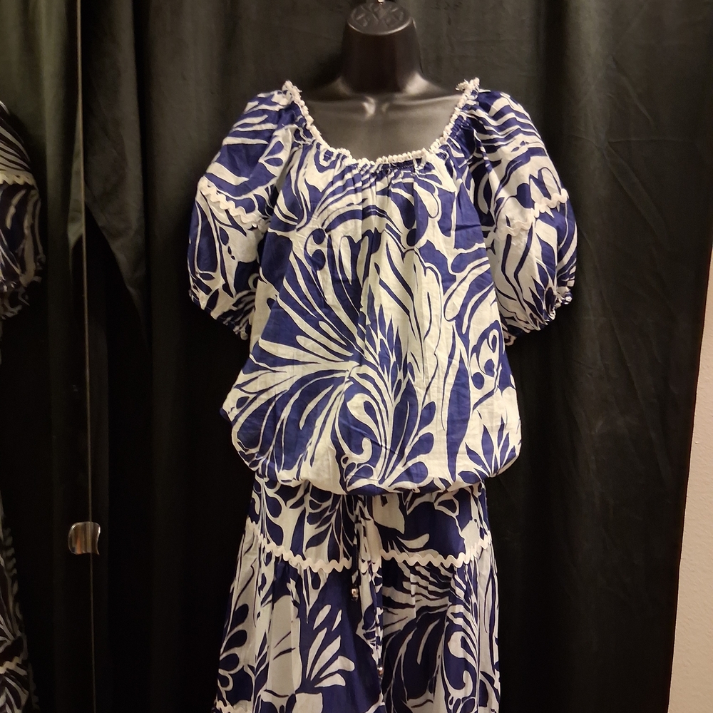 Mlle Gabrielle Blue and White 2 Piece Top/Maxi Skirt